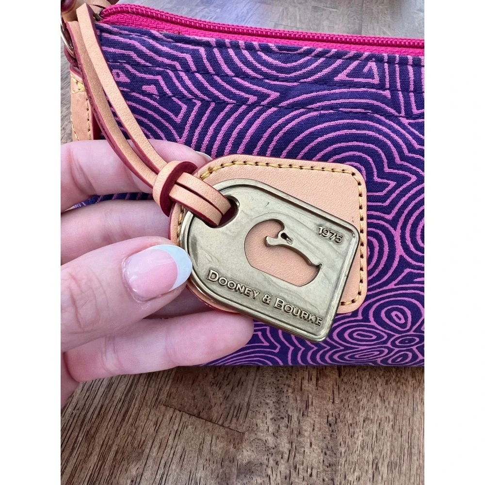 Dooney & Bourke Doodle Print Canvas Small Shoulder Bag Purple Pink Vachetta Trim